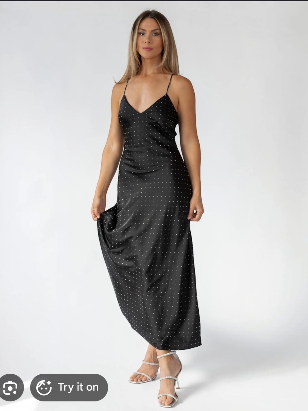Astr The Label Black Slip Maxi Dress with Sparkles